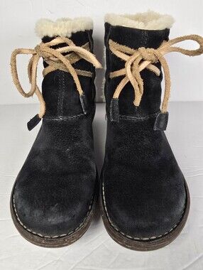 UGG Cove Black Suede Slip-On Ankle Boots with Contrast Stitching Size 8